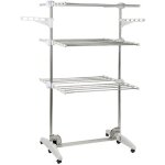 Tendoir � linge pliable, s�choir � linge 3 niveaux, acec ailes lat�rales extensibles, avec roues pour ...