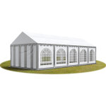 Tente barnum de rception 4x10 m premium bches amovibles pvc 750 n gris - blanc + cadre de sol jardin ...