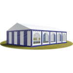 Tente barnum de rception 5x10 m premium bches amovibles pvc 750 n bleu - blanc + cadre de sol jardin ...