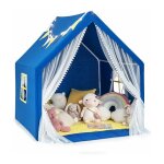 Tente de jeu enfants avec tapis, guirlande lumineuse en forme d'�toile, fen�tre et rideau en gaze, 122x105x125 ...