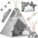 Tente tipi pour enfant avec guirlande et lumires nukido - gris avec toiles