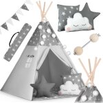 Tente tipi pour enfant avec guirlande et lumi�res nukido - gris avec �toiles