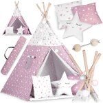 Tente tipi pour enfant avec lumires nukido - rose avec toiles