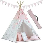 Viking choice - tente tipi wigwam - tente de jeu avec lumire et banderoles - rose