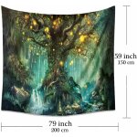 Tenture murale arbre de la vie, tapisserie psych�d�lique tapisseries chutes d'eau sous arbre ancien, ...