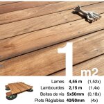 Kit complet terrasse bois exotique jatoba pour 1 m� ? lames 4, 55 m, lambourdes 4, 25 m, plots r�glables ...