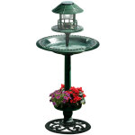Fontaine à oiseaux sur pied 90 cm avec lampe solaire et mangeoire Fontaine à oiseaux sur pied 90 cm avec lampe solaire et mangeoire