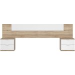T�te de lit en m�lamine avec 2 chevets coloris ch�ne canadian blanc artik - hauteur 95 x longueur 247 ...