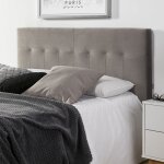 T�te de lit tapiss�e napoles 140x100 cm gris, velours, pieds en bois