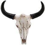 T�te de mort en r�sine � longues cornes, d�coration murale, sculpture 3d, animaux sauvages, figurines, ...