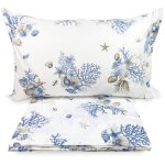 Ensemble de draps corail marin bleu clair en pur coton un carr� et demi