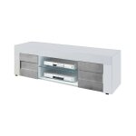 Argonauta - meuble tv blanc brillant 2 portes gris b�ton l. 138 p. 42 h. 44 cm