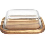 The home deco factory - beurrier en verre et acacia 19 x 14 cm