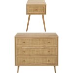 Set commode en bois 3 tiroirs et chevet 1 tiroir bali