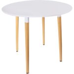 The home deco factory - table � manger ronde 76x75, 5 cm en h�tre naturel et blanc