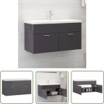 The living store armoire d'�vier et lavabo int�gr� gris brillant bois ing�nierie - meuble de salle de ...