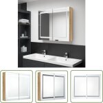 The living store armoire de salle de bain � miroir led ch�ne 80x12x68 cm - armoire salle de bain - miroir ...