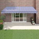 The living store - auvent r�tractable bleu et blanc 5x3 m tissu et aluminium bleu