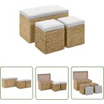 The living store - banc avec 2 poufs jacinthe d'eau gris - banc coffre - banc ext�rieur - mobilier de ...