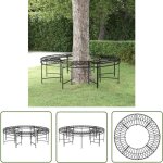 The living store banc circulaire tour d'arbre �160 cm noir acier - banc de jardin - banc tour d'arbre ...