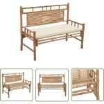 The living store banc de jardin avec coussin 120 cm bambou - banc de jardin - banc en bambou - mobilier ...