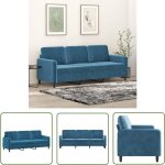 The living store - canap� � 3 places bleu 180 cm velours - canap� trois places - canap� velours - canap� ...