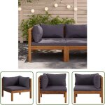 The living store canap� d'angle sectionnel et coussins gris fonc� bois d'acacia - canap� d'angle - canap� ...