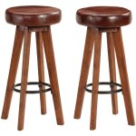 The living store - chaises de bar lot de 2 cuir v�ritable et bois d'acacia solide - chaise de bar - tabouret ...