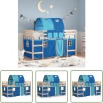 The living store - lit mezzanine enfants avec tunnel sans matelas bleu 90x190 cm - lit mezzanine enfant ...