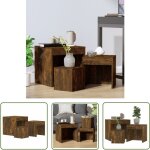The living store - tables gigognes 3 pcs ch�ne fum� bois d'ing�nierie - table basse - table d'appoint ...