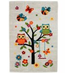 Thedecofactory - chouettes - tapis enfant toucher laine imprim chouettes cru 100x150
