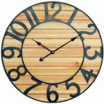Thinia home - horloge murale vintage noir / bois clair �60cm