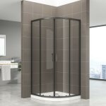 Saniverre - tibyblack cabine porte de douche coulissante h 190 cm 1 / 4 de cercle noir verre transparent ...