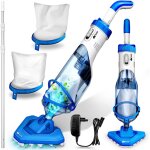 Tillvex aspirateur de piscine bleu / blanc avec batterie et perche t�lescopique + filtre de rechange ...