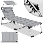 Tillvex bain de soleil avec capote et coussin, gris - rev�tement premium chaise longue de jardin pliante ...