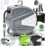 Tillvex enrouleur de tuyau d'arrosage 15 + 2m gris pour jardin - avec support mural + poign�e d�vidoir ...