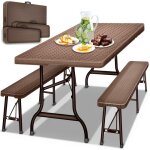 Tillvex ensemble de tente � bi�re en rotin marron, ensemble de chapiteau pliable, ensemble de bancs � ...