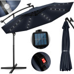Tillvex parasol dport led solaire (bleu) en aluminium 300 cm - avec manivelle - avec interrupteur marche ...