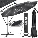 Tillvex parasol dport led solaire (gris) en aluminium 300 cm - avec manivelle - avec interrupteur marche ...