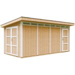 Timbela - abri de jardin qualit premium 8. 52 + 2. 95 m - kit tout compris avec sol, tuiles bitumineuses, ...