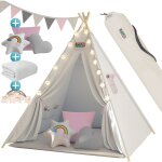 Spielwerk - tipi enfant avec tapis tente de jeu enfants guirlande lumineuse tapis de jeu 3 coussins chambre ...