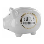 Tirelire d�co cochon 'futur milliardaire' 27cm blanc