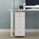 Caisson de bureau kkar  roulettes avec 5 tiroirs 69 x 28 x 41 cm blanc [en. casa]