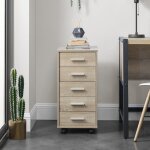 [en. casa] - caisson  roulettes mobile avec 5 tiroirs en mdf 63 x 33 x 38 cm chne