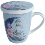 Tisani�re bleue en porcelaine avec infuseur bouddha