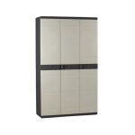 Plastiken - titanium armoire 3 portes avec etageres + penderie l105 x p44 x h176 cm beige et noire gamme ...