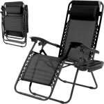Chaise longue pliante inclinable, fauteuil relax jardin avec porte - gobelet, oreiller, dossier et accoudoirs ...
