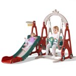 Toboggan 3 en 1 pour enfants, ensemble toboggan et balan�oire, avec panier de basket - ball, maisons ...