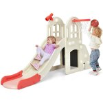 Costway - toboggan 6 en 1 pour enfant - glisse de 140 cm - avec panier de basket, escalade, lancer d'anneaux ...