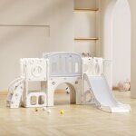 6 en 1 toboggan avec plates - formes, deux compartiments d'armoire au sol, un panier de basket et des ...